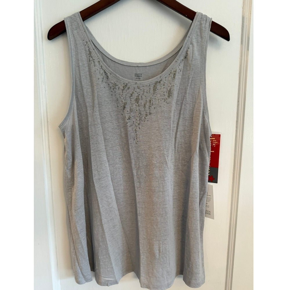 Eileen Fisher Tank Top Womens L Silver Linen Sequin SCPNK Tank S1IZS-U1727M